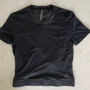Adidas Activewear Short Sleeve Crew Neck Fine Mesh Open Back Crop Top Black Sz S